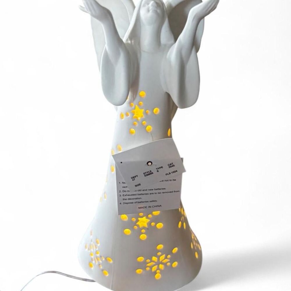 Light-Up White Ceramic Angel Christmas Holiday Tabletop Decor
